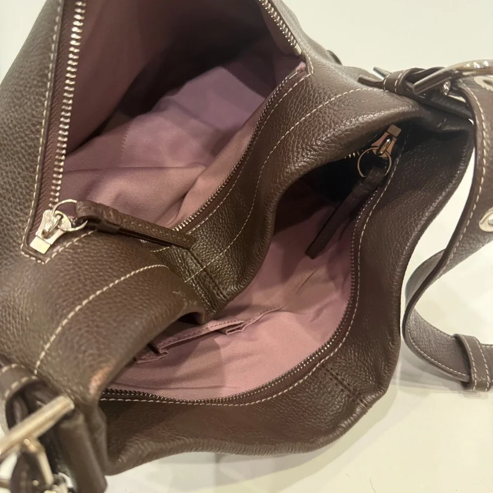 Coach Brown Pebbled Leather Hobo Shoulder Bag with Lilac Lining 10682‎